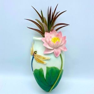 DRAGONFLY Wall Pocket Vase - Ibis and Orchid Air Plants Dried Flowers Succulents